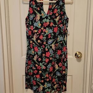 Floral Sleeveless Dress - Black with Multicolor Print